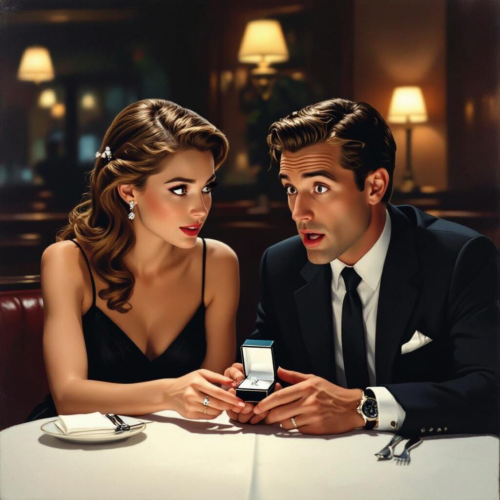 Restaurant Proposal Surprise in Dramatic Cinematic Style