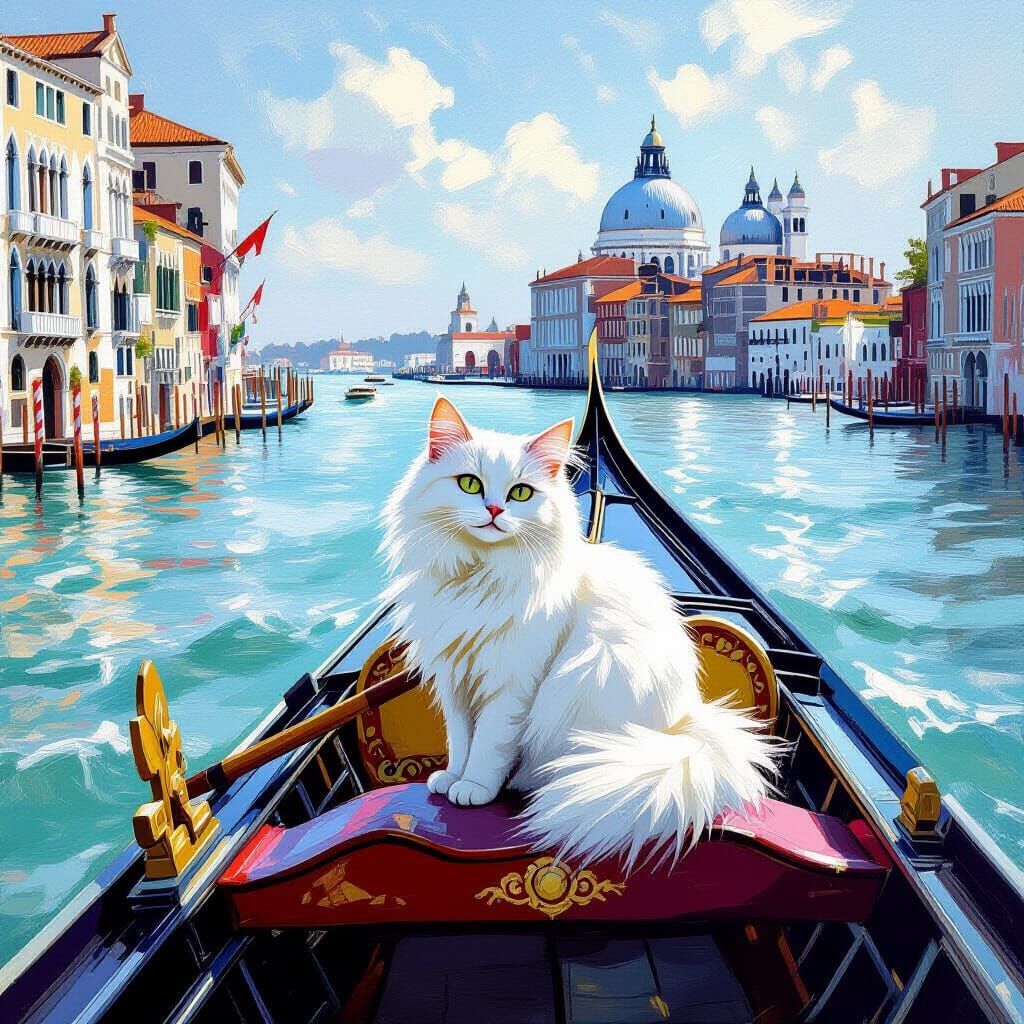 Fluffy Cat Sails Venice Gulf in Gondola
