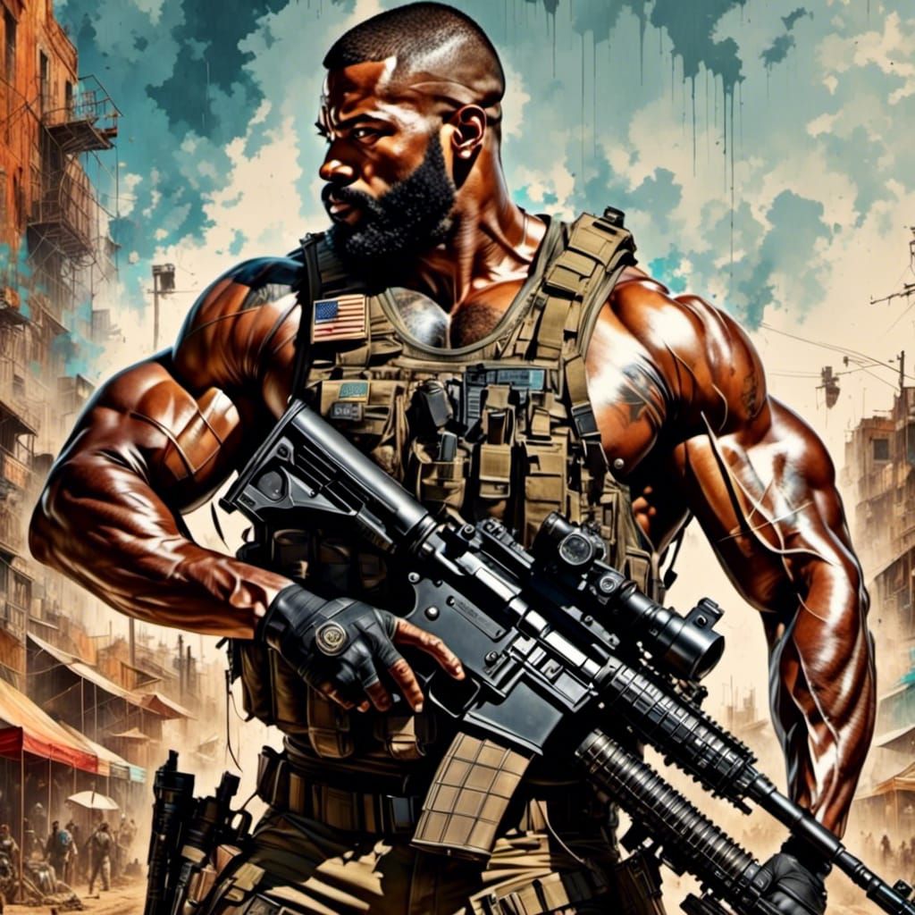 Hyperrealistic Mercenary Soldier with Dramatic Lighting