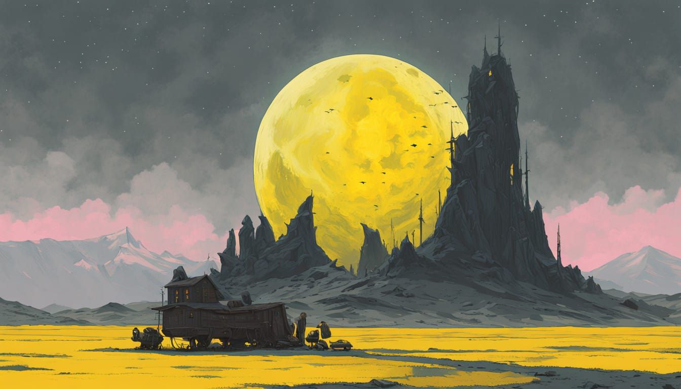 Surreal Dali-Inspired Moon Landscape with Glowing Dandelions