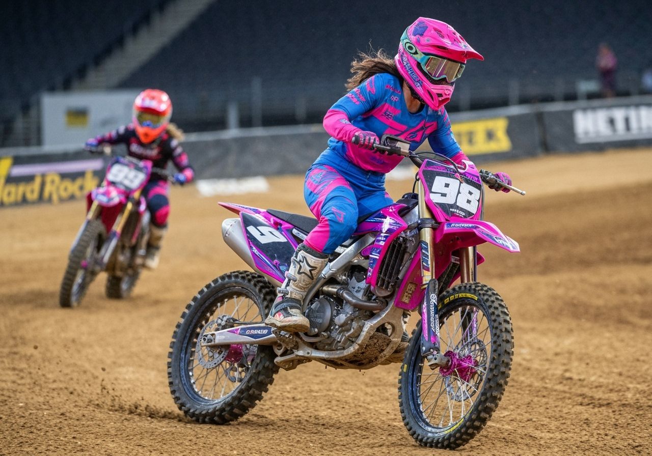 Female Supercross Racer on Yamaha at Stadium Event