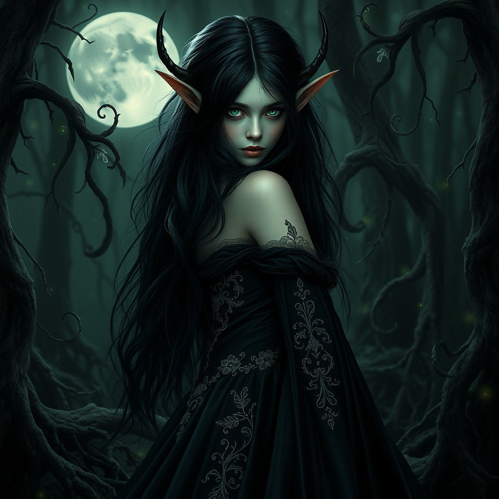 Mysterious Dark Fairy Elf in Mystical Forest