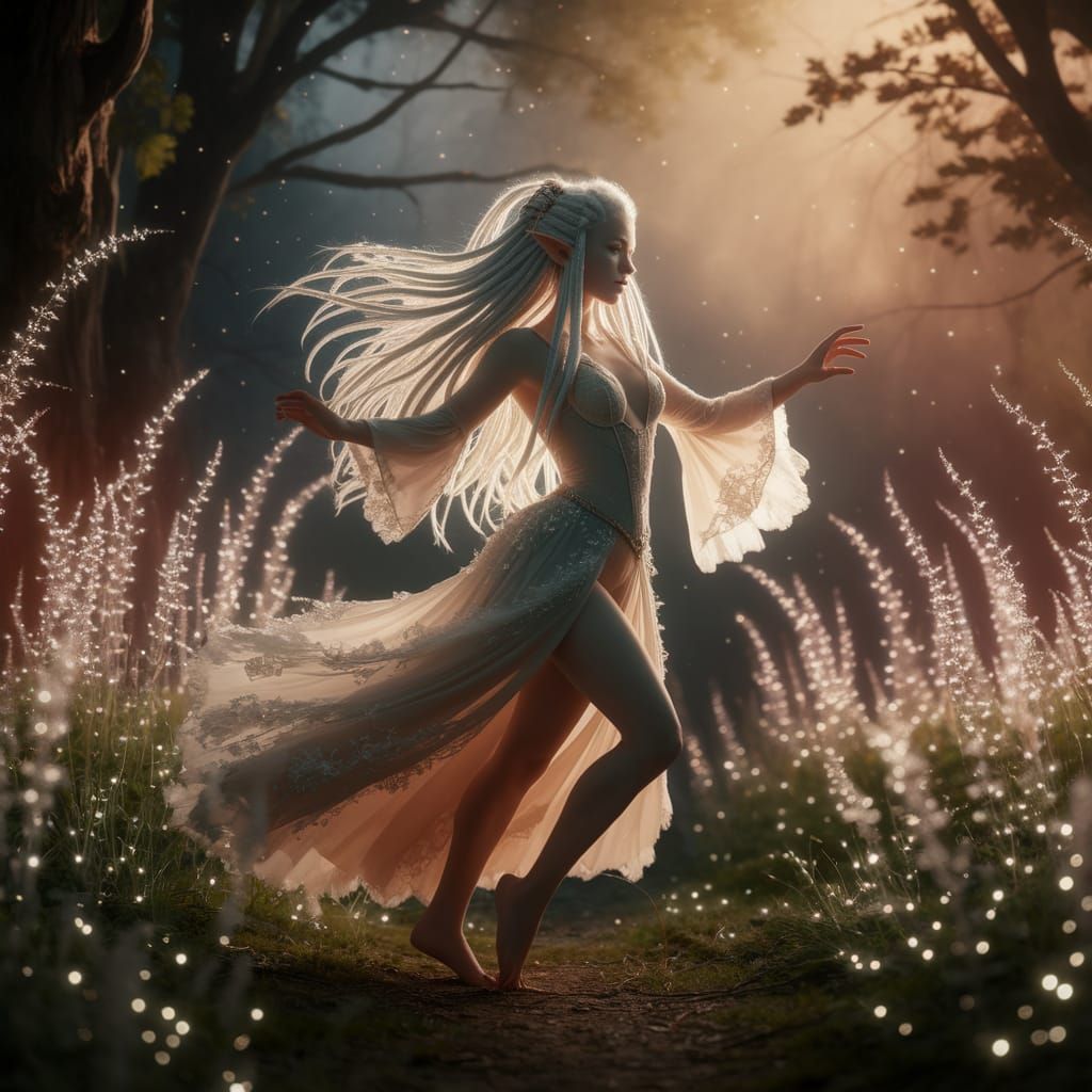 Enchanting Elf Dances in Luminous Fairy Forest