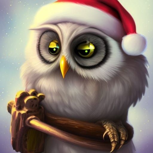 Cute Christmas Elf Owl: Digital Fantasy Art