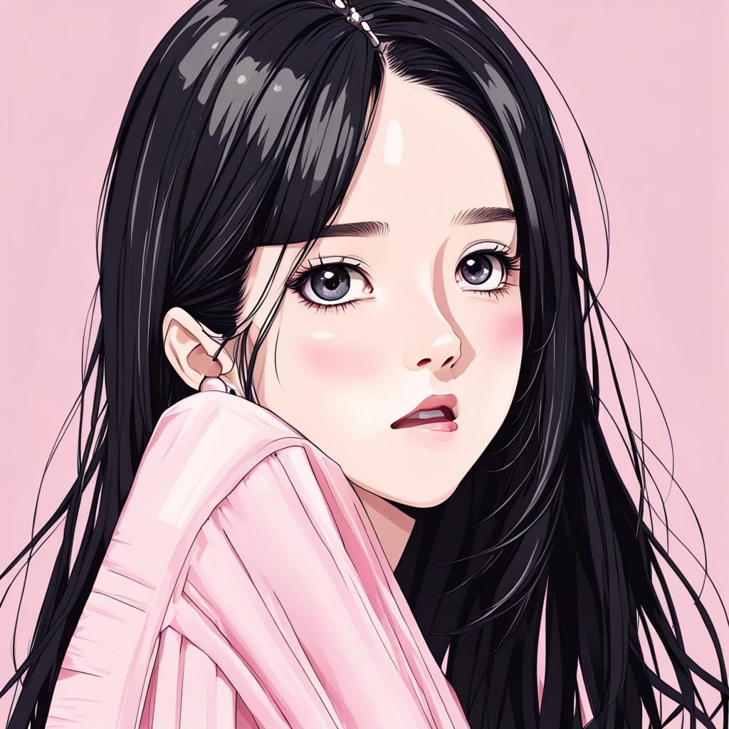 Anime Style Portrait of Woman with Black Hair