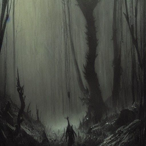 Humanoid Crow Demon in Misty Forest
