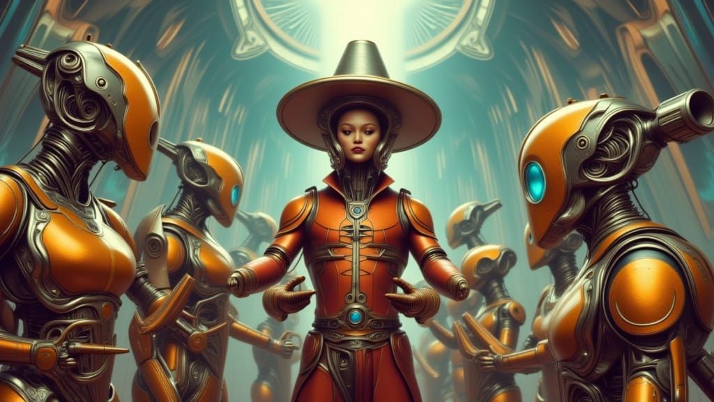 Mad Magician Hypnotizing Robots in Dynamic Concept Art