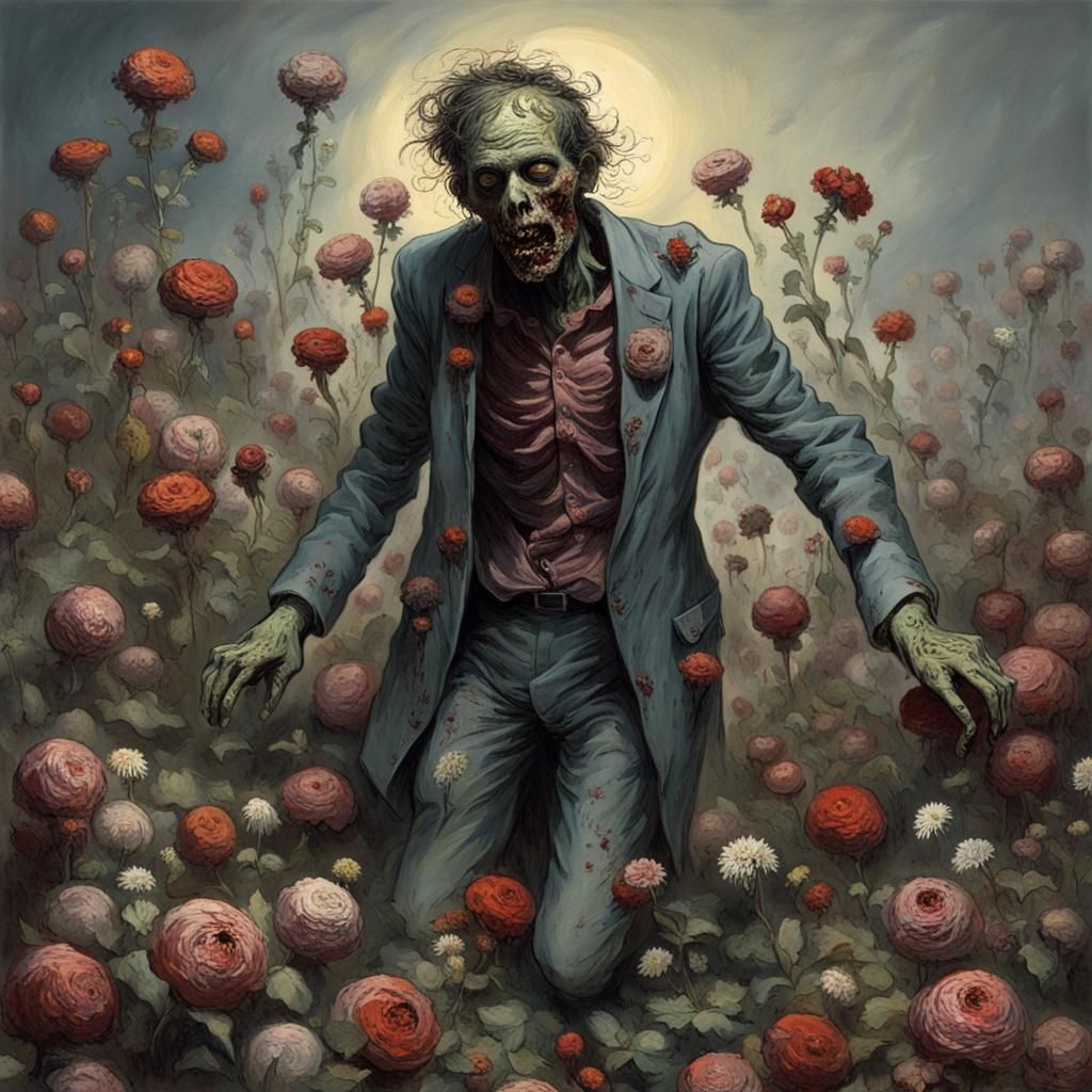 Floral Zombie in Gothic Horror Style