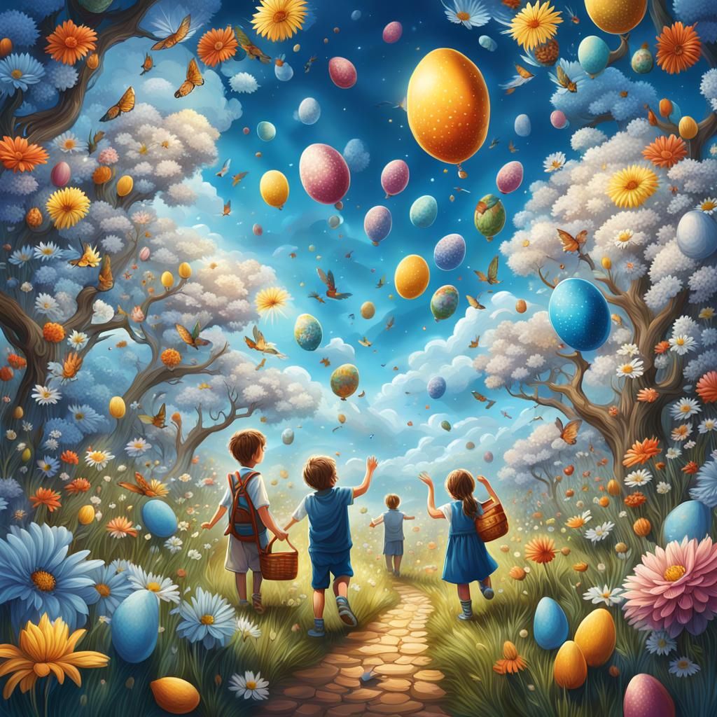 Children's Easter Egg Hunt Fantasy Illustration