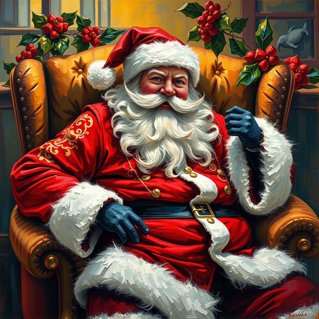 Festive Santa Claus in Post-Impressionist Style