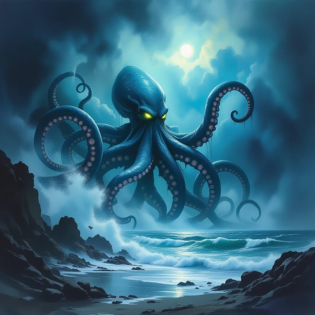 Colossal Kraken Rises from Stormy Sea