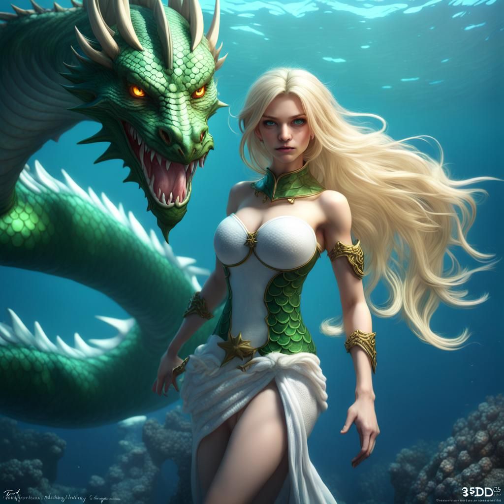 Mermaid vs Dragon: 3D Rendered Underwater Battle