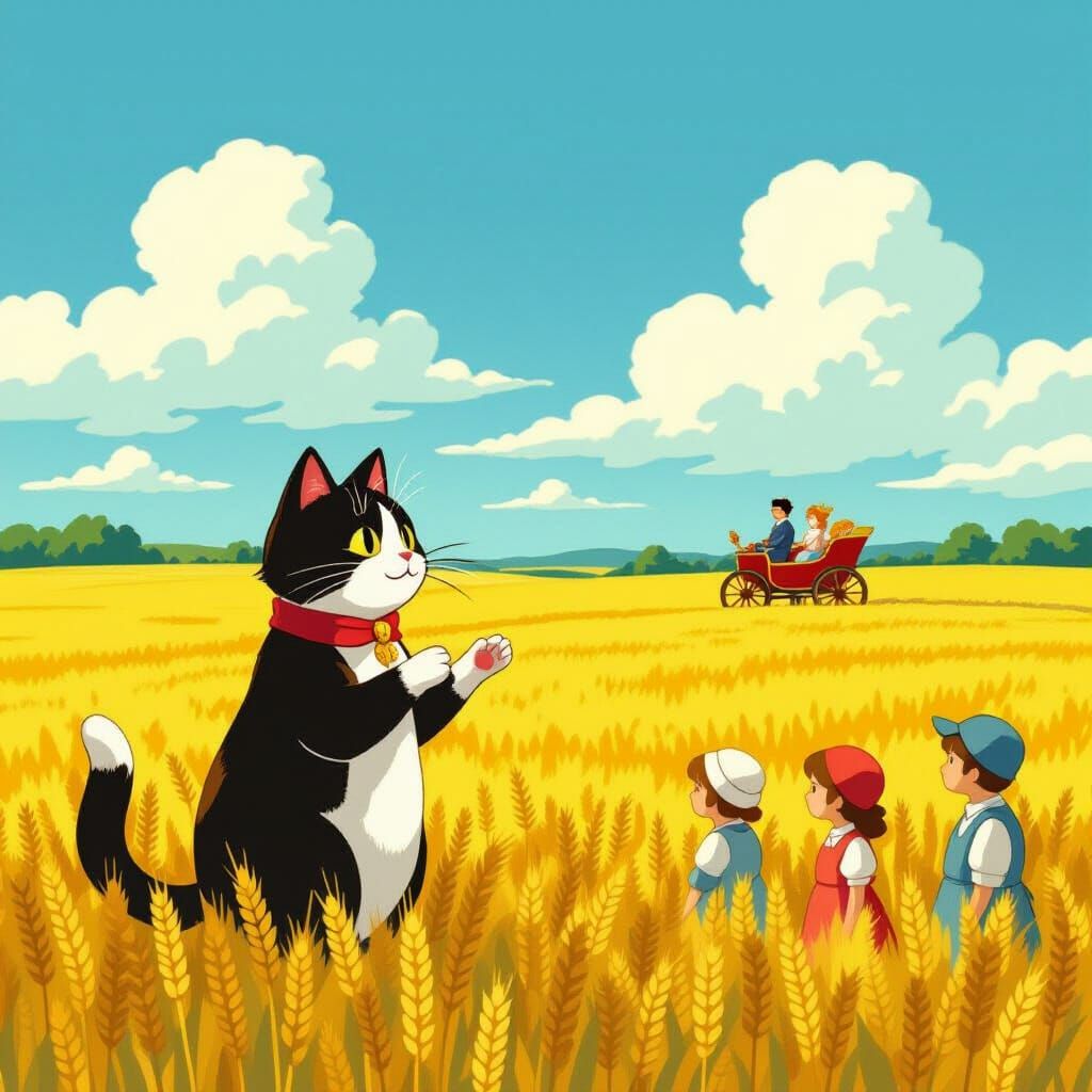 Kitto the Cat Addresses Peasants in Wheat Field