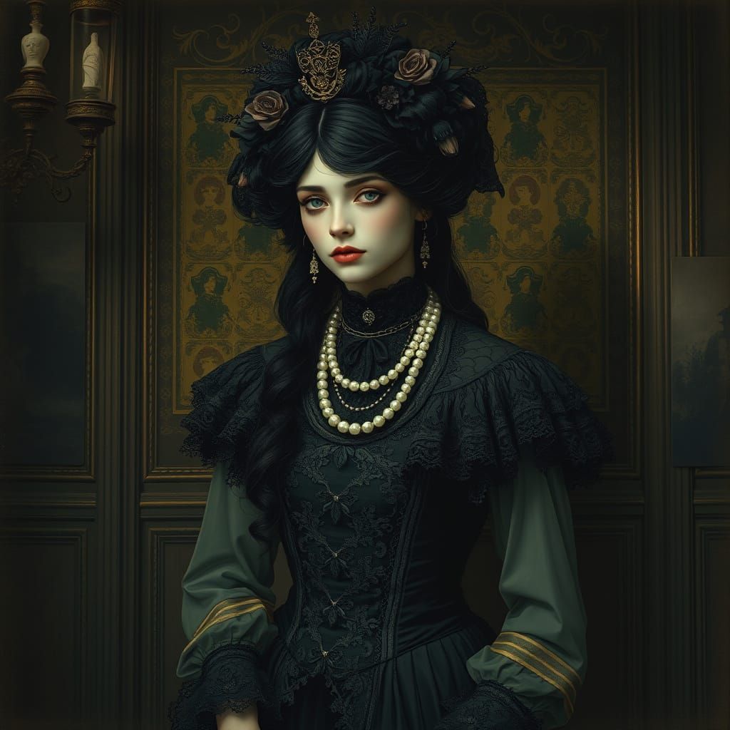 Gothic Beauty in Victorian Mansion, a Surreal Artwork