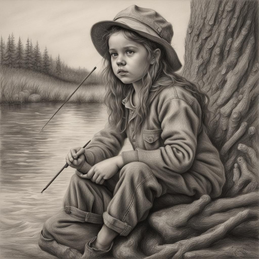 Fisherman's Daughter: Hyperdetailed Charcoal Portrait
