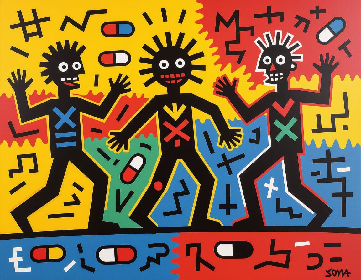 Graffiti Art With Figures and Symbols in Bold Style