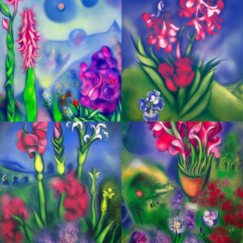Fantastical Gladiola Flowers: Detailed Matte Painting