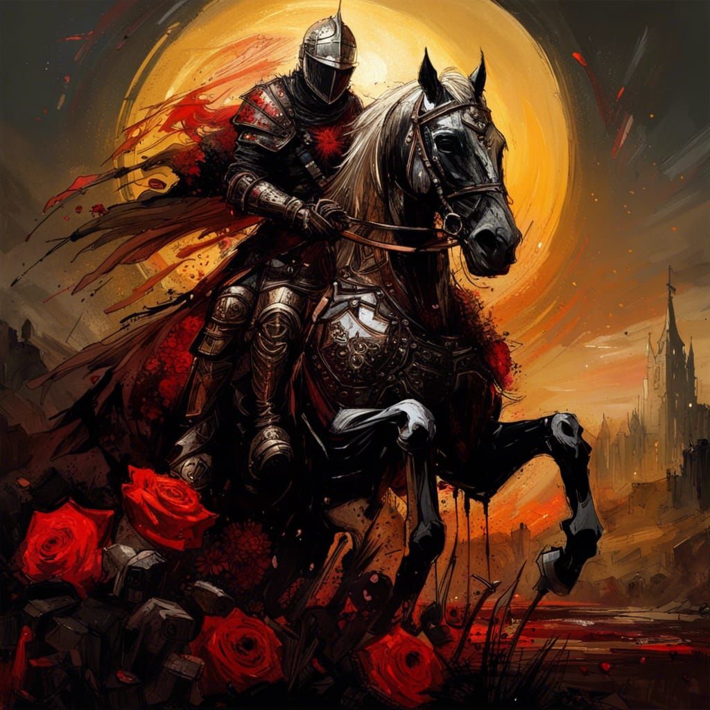 Dark Fantasy Gothic Knight Rides into Battle Amidst Blood Re...