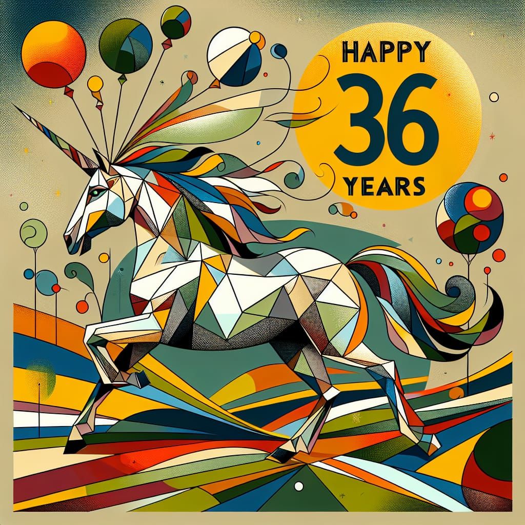 Unicorn Birthday Card in Cubist Art Deco Style