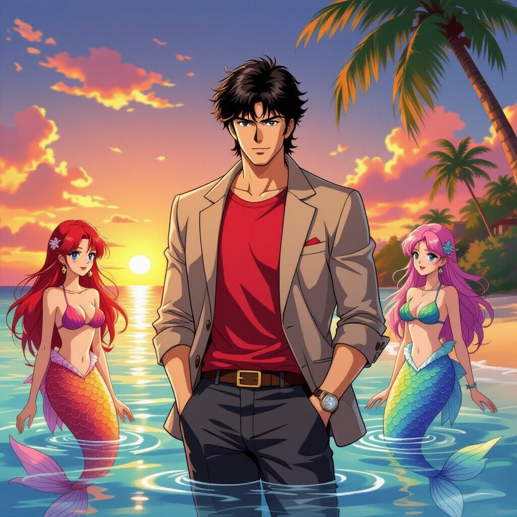 City Hunter's Ryo Saeba Meets Mermaids at Sunset