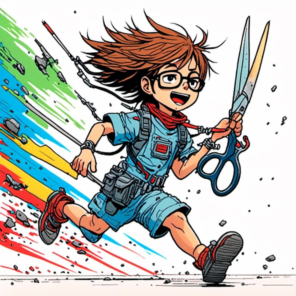 Anime Character Running Safely with Scissors