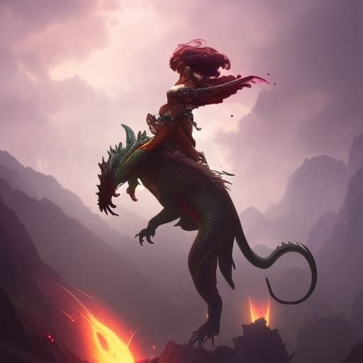 Enchantress Riding Dragon: Hyperdetailed Concept Art