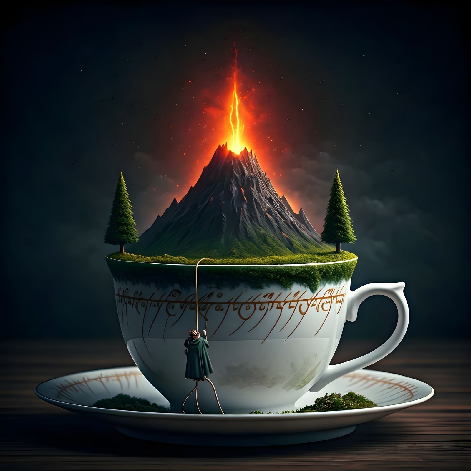Mordor Diorama: Hobbits Climb the Teacup Mountain