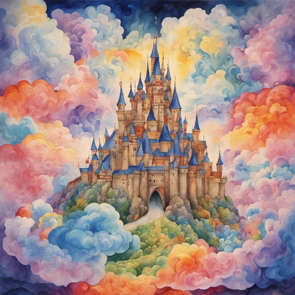 Surreal Castle in Colorful Clouds: Psychedelic Art