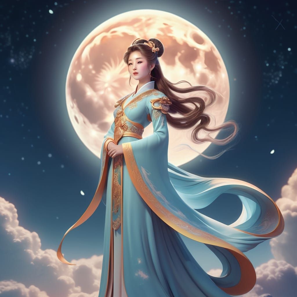 Chang'e on the Moon in Anime Style