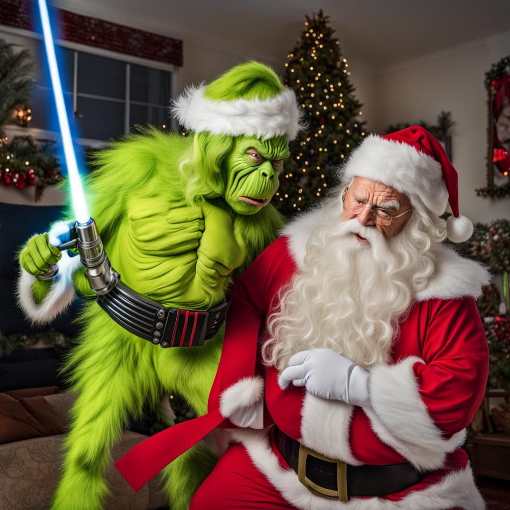 Grinch and Santa Lightsaber Battle