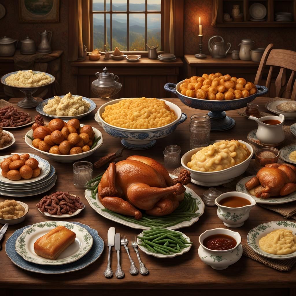 Rustic Thanksgiving Feast in Detailed Matte Painting