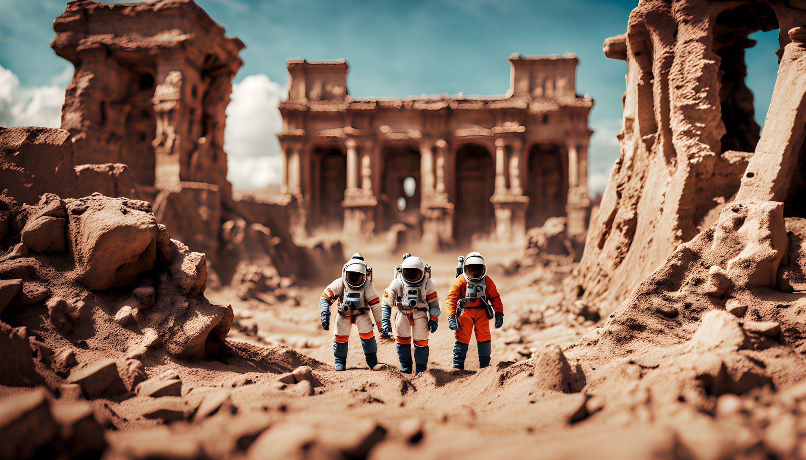 Three Astronauts in an Ancient Alien Temple