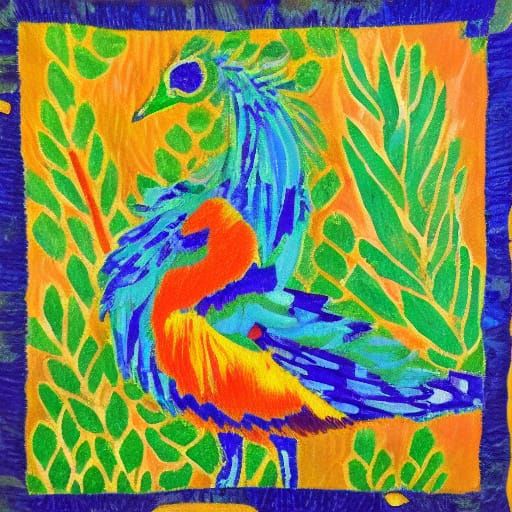Elegant Peacock in Vibrant Fauvist Landscape