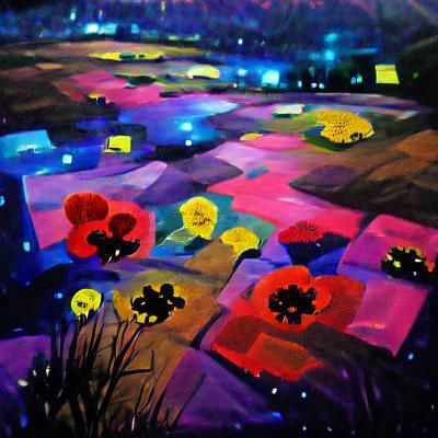 Night Bloom: A Field of Flowers Under Moonlight
