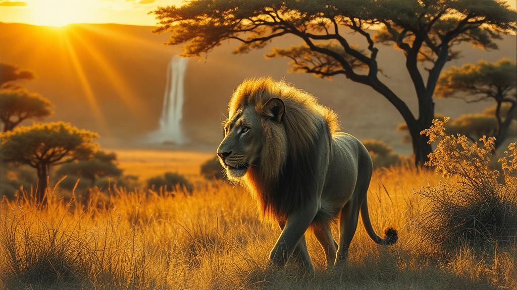 Lioness in Savannah: Golden Hour Charcoal Drawing