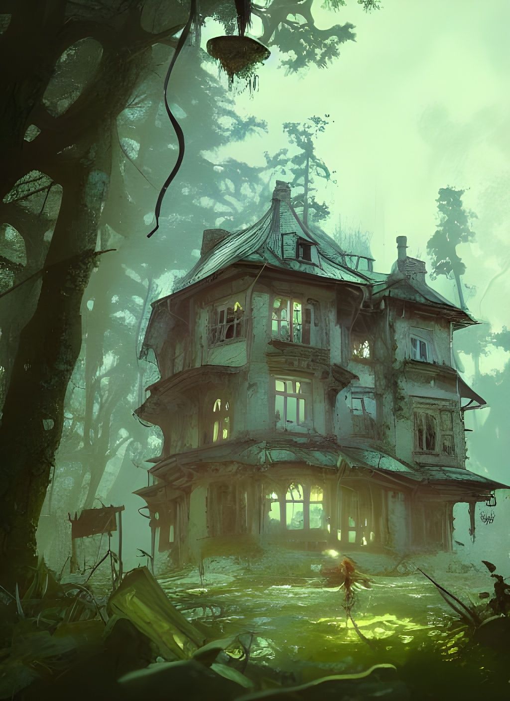 Abandoned Forest Manor with Cute Ghosts