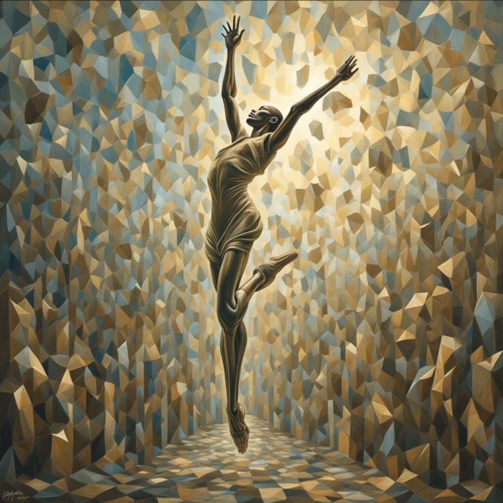 Ethereal Acrobat in Cubist Style
