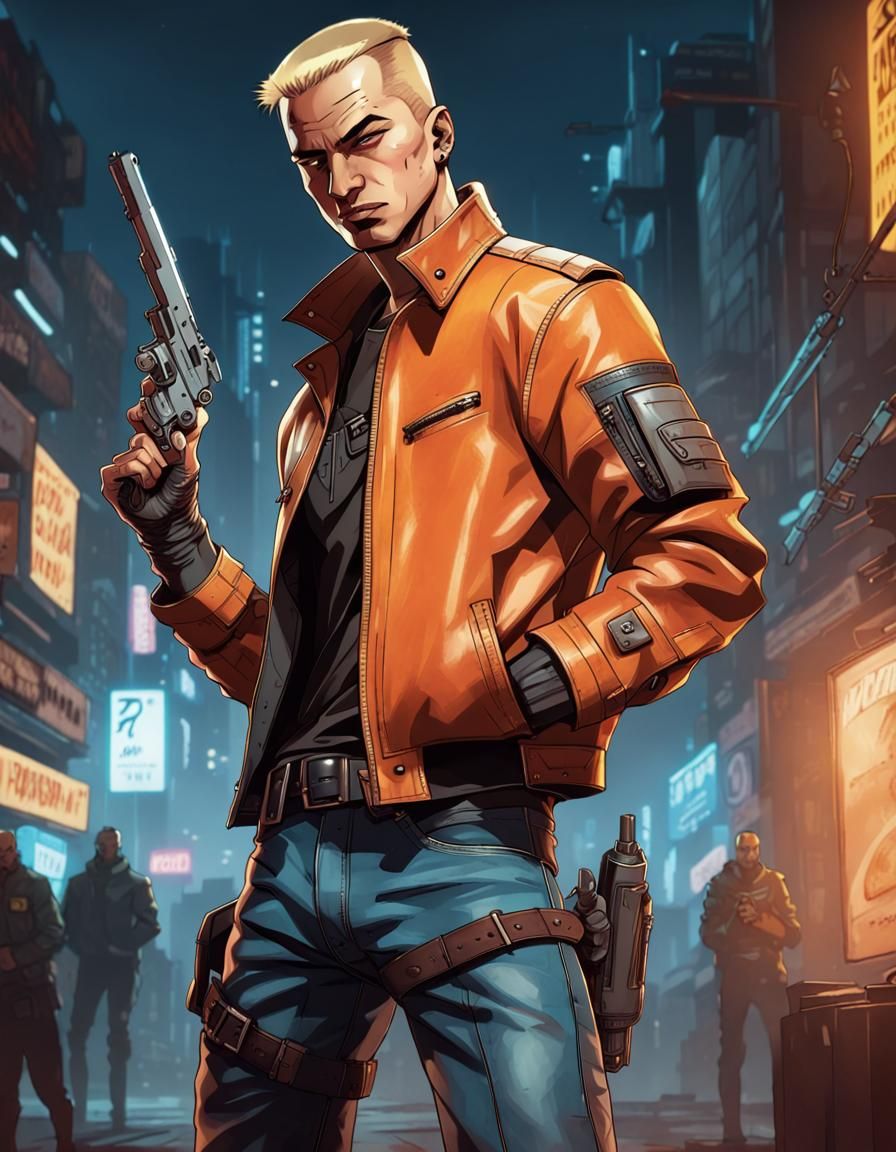 Cyberpunk Mercenary in Action Comic Style