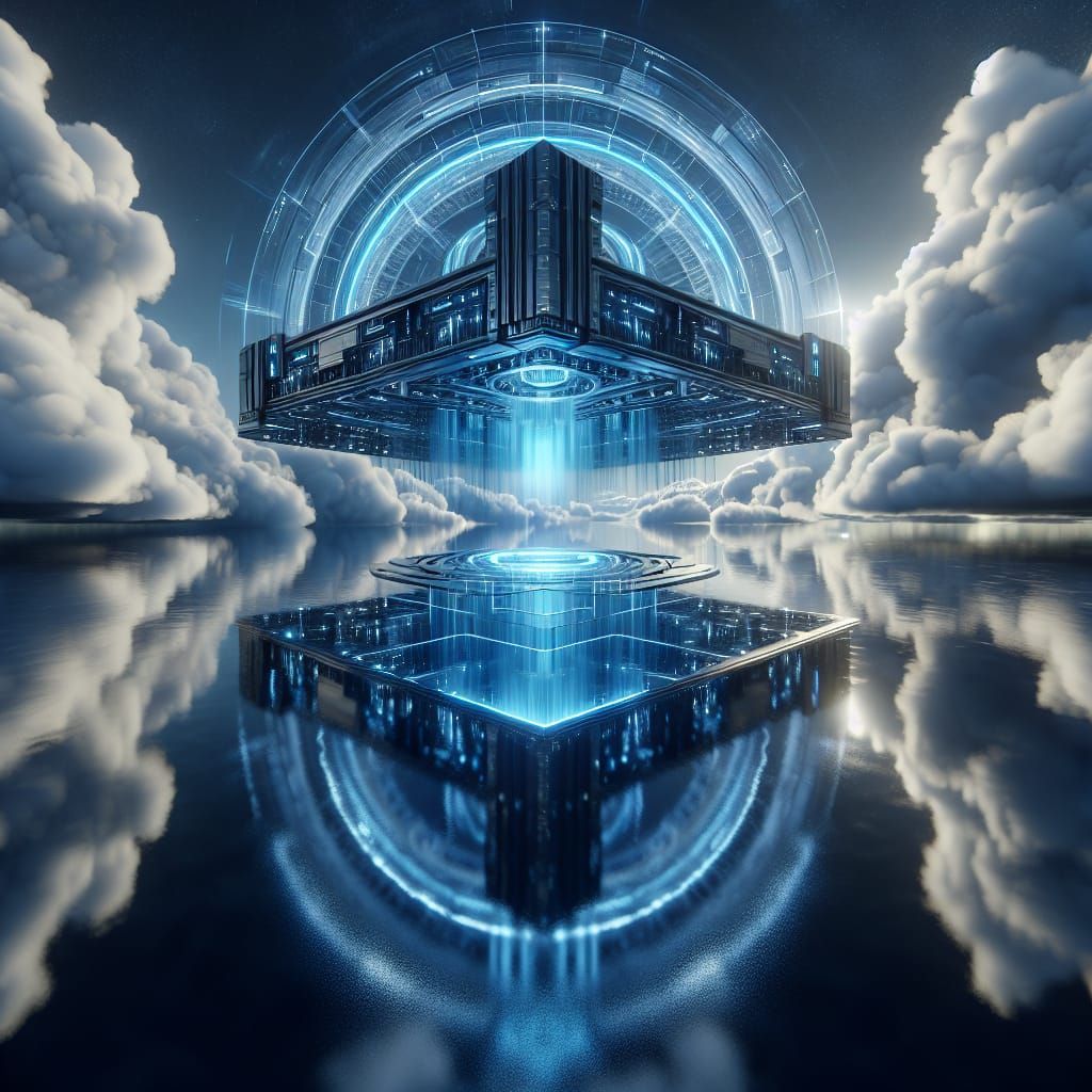 Futuristic Floating Structure with Glowing Blue Elements