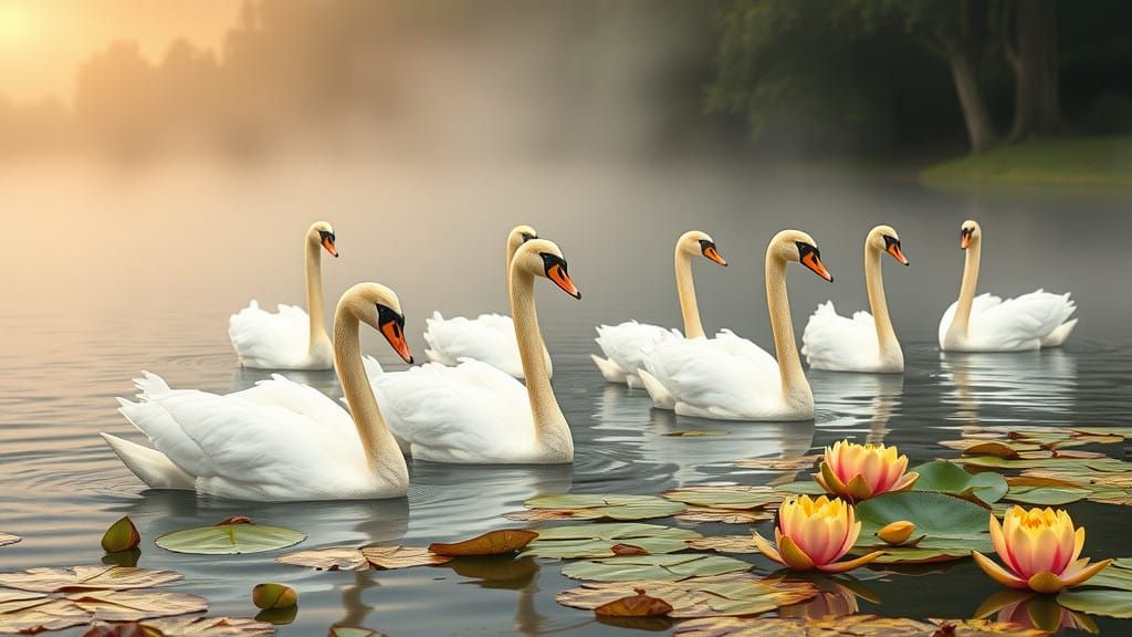 Serene Swans in Pre-Raphaelite Dreamscapes