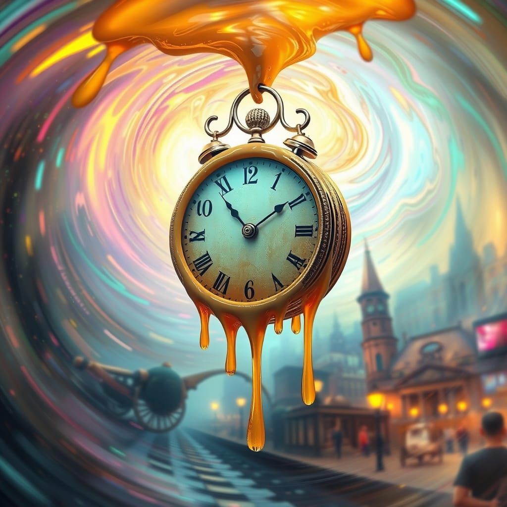 Melting Clock in Iridescent Vortex, Ethereal Fantasy