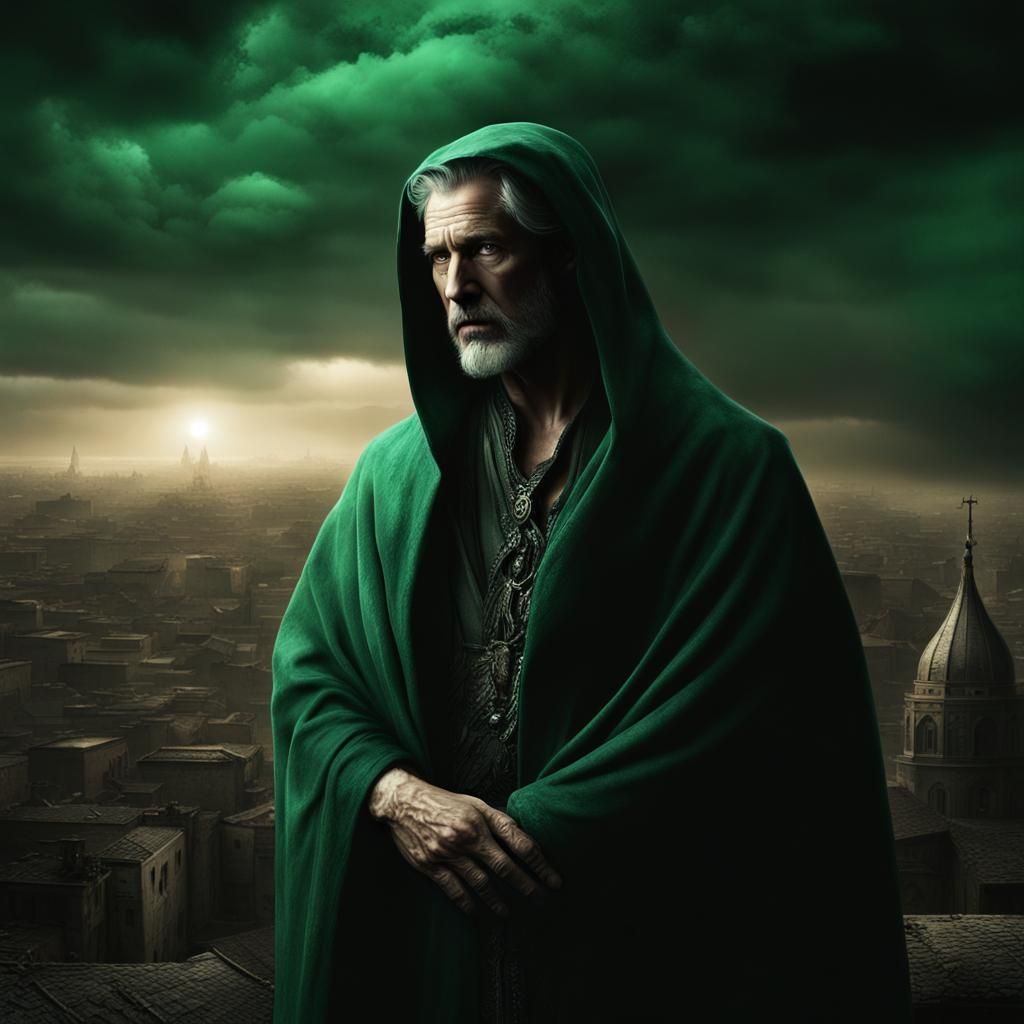 Enigmatic Man with Emerald Eyes in Digital Painting