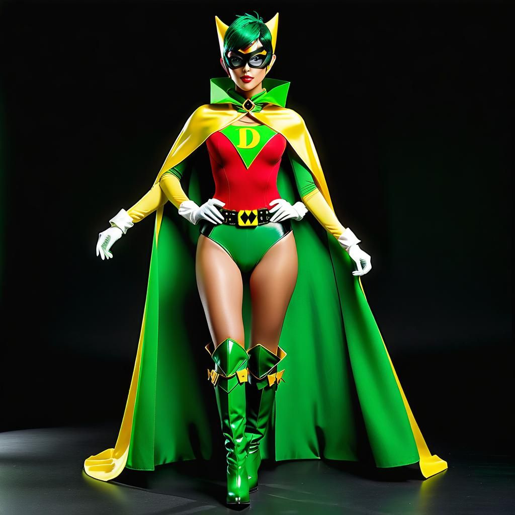 Female Superhero in Red and Green Costume