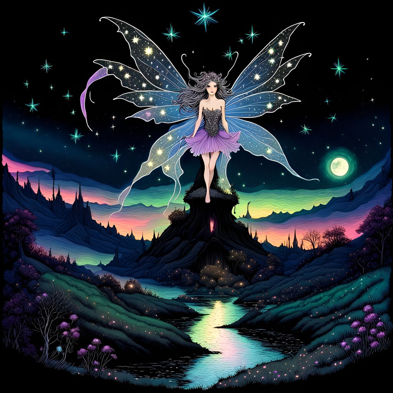 Fantasy fairy, Fantasy fairy landscape, hyperdetailed illust...