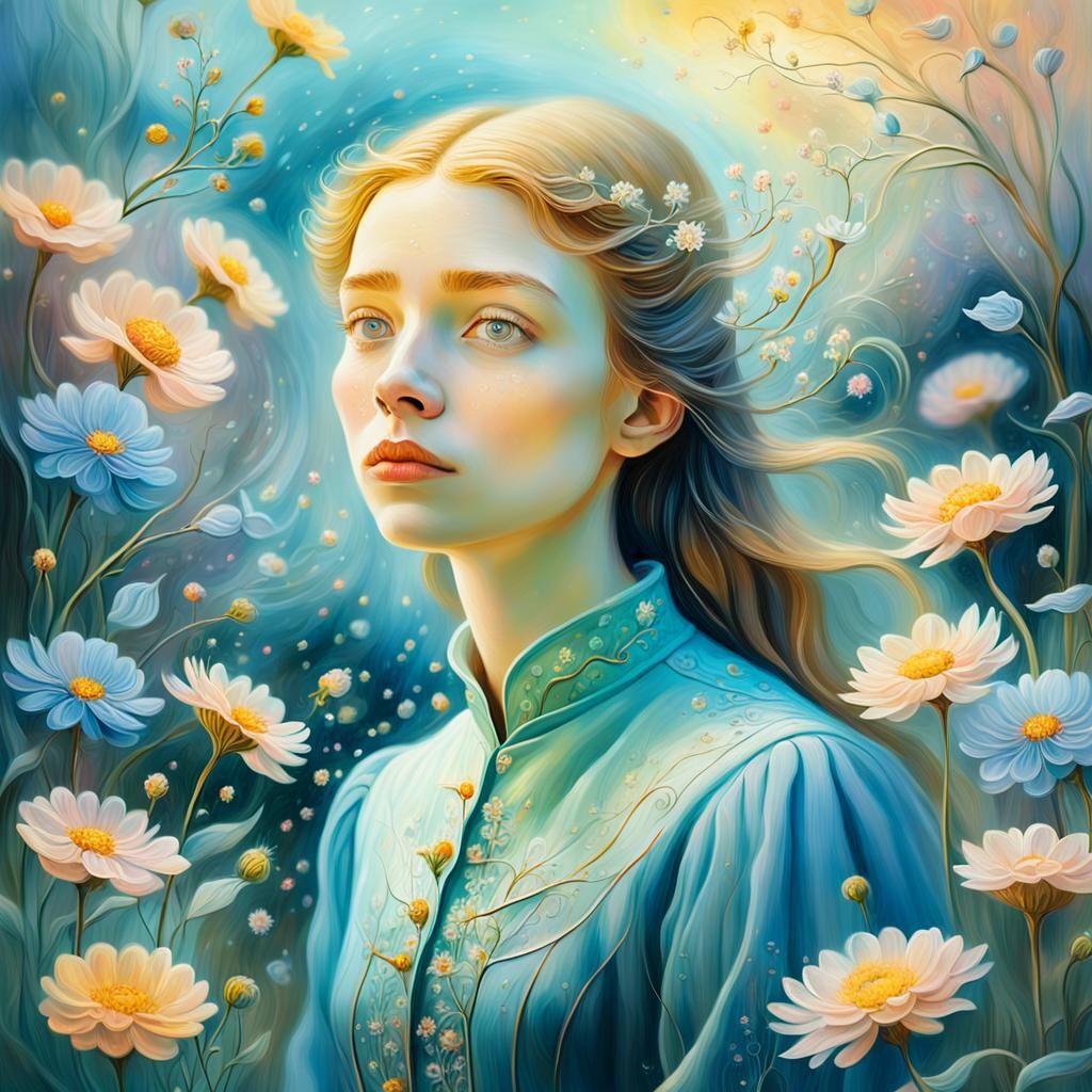 Ethereal Oil Painting of a Sweet Lady in a Fantastical Garde...