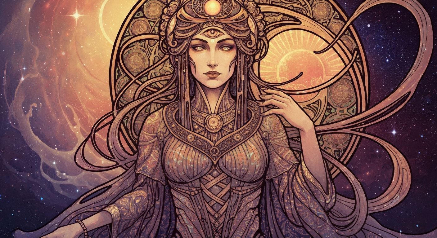 Mystical Figure with Illuminated Third Eye: Art Nouveau