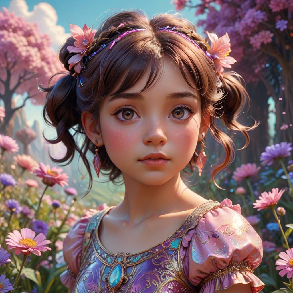 Hispanic Toddler in Candyland: Glittering Digital Art