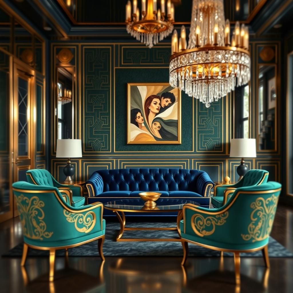 Luxurious Art Deco Interior with Jewel Tones