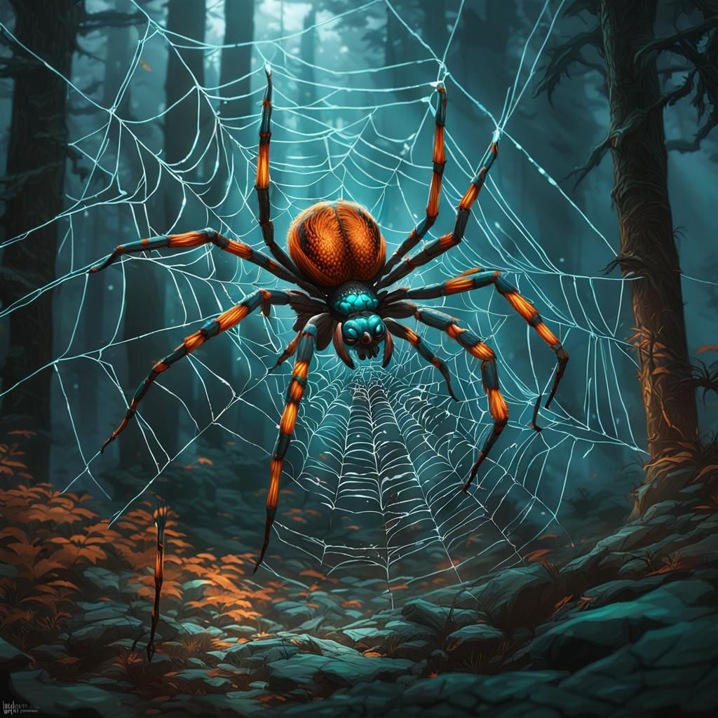 Spider's Prey in Web: Hyperdetailed Concept Art