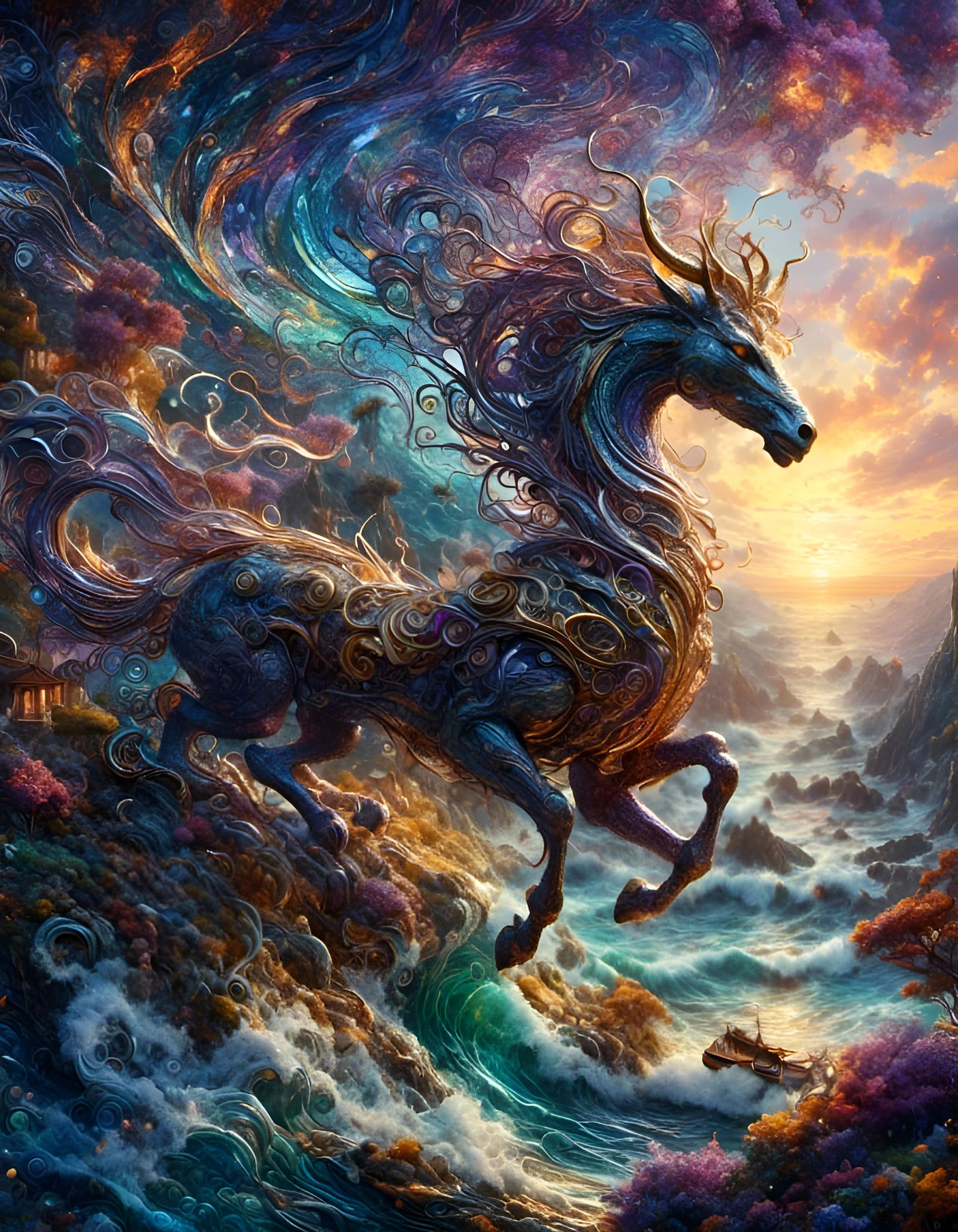 Dark Fantasy Mosaic Dragon in 8k Resolution